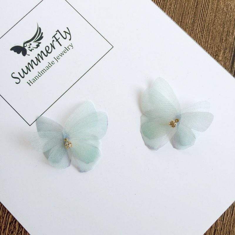 ❤️【任意2件9折！】❤️精灵の耳朵❤️小清新❤️真丝蝴蝶耳环 - 耳环/耳夹 - 其他材质 透明