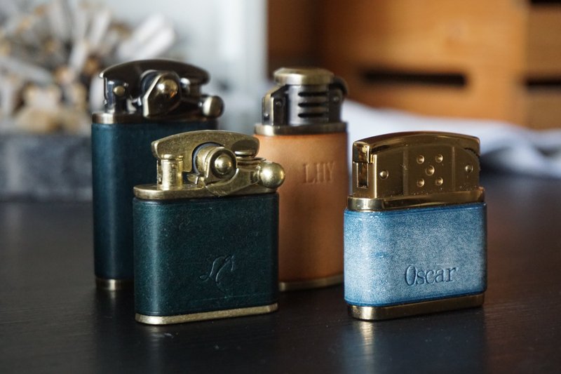 【 香港限定】手工皮革－ 黄铜打火机 可重用 Refillable Lighter - 其他 - 真皮 蓝色