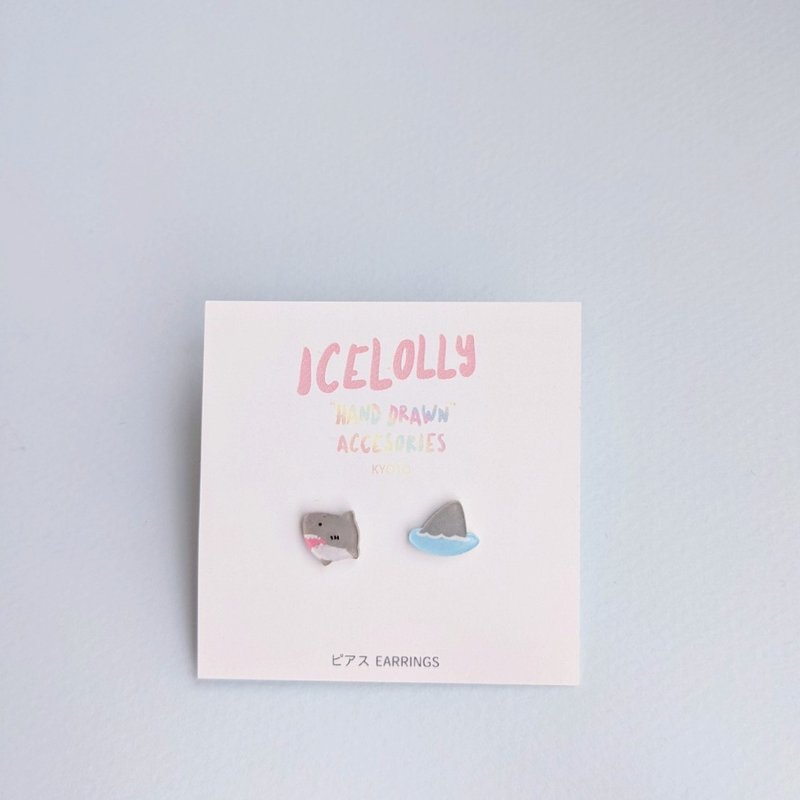 Shark hand-painted plastic van earrings Clip-On - 耳环/耳夹 - 塑料 灰色