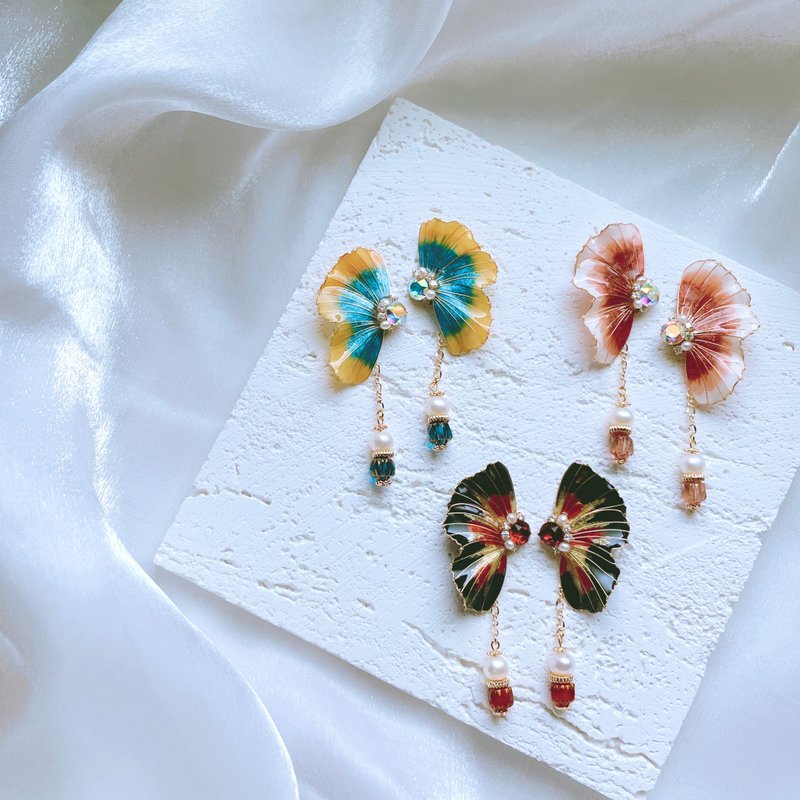 【绚丽鱼尾--贴耳款】可单边 树脂水晶花耳环 - 耳环/耳夹 - 树脂 