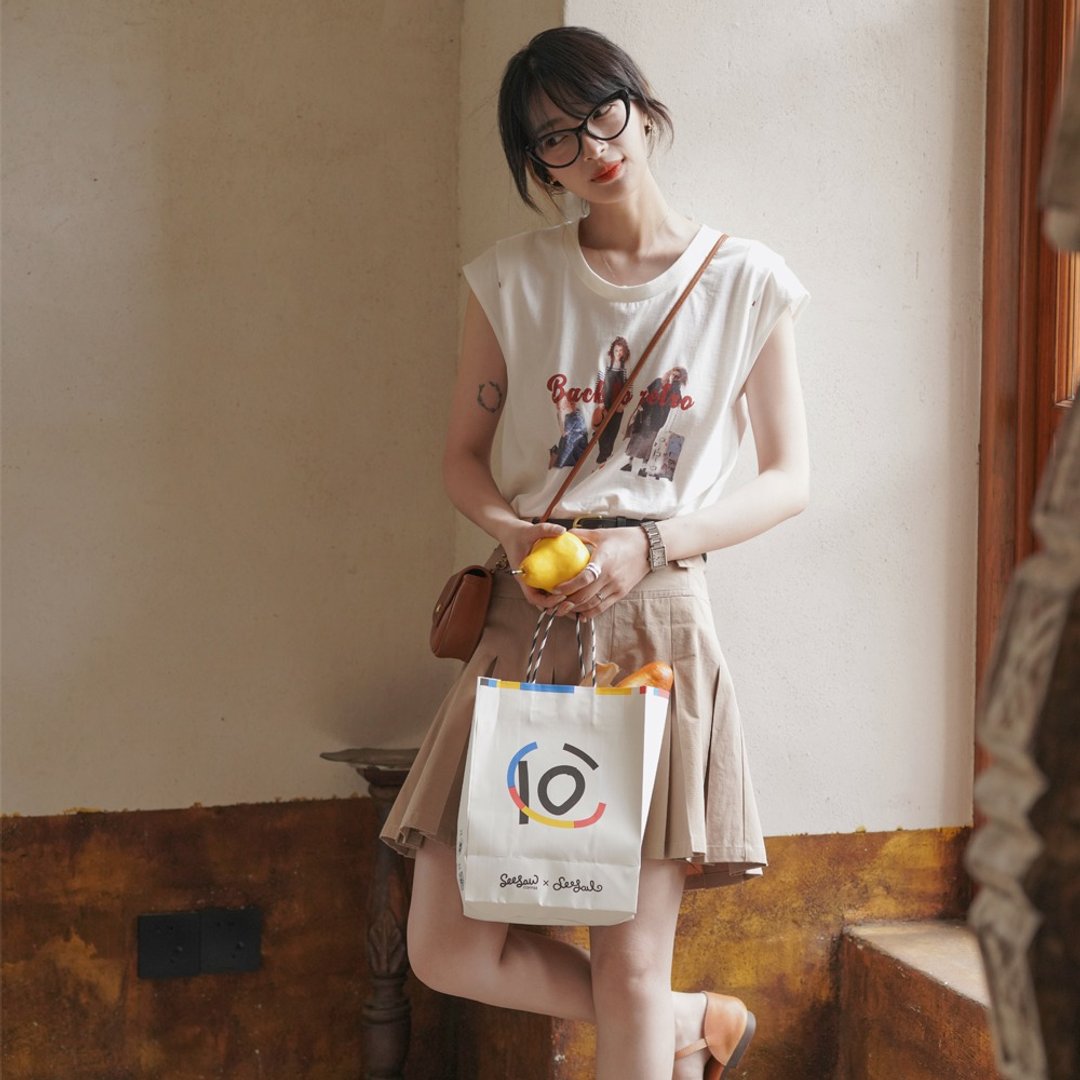 小飞袖印花T恤|T恤|背心|夏款|Sora-962 - 女装 T 恤 - 棉．麻 白色