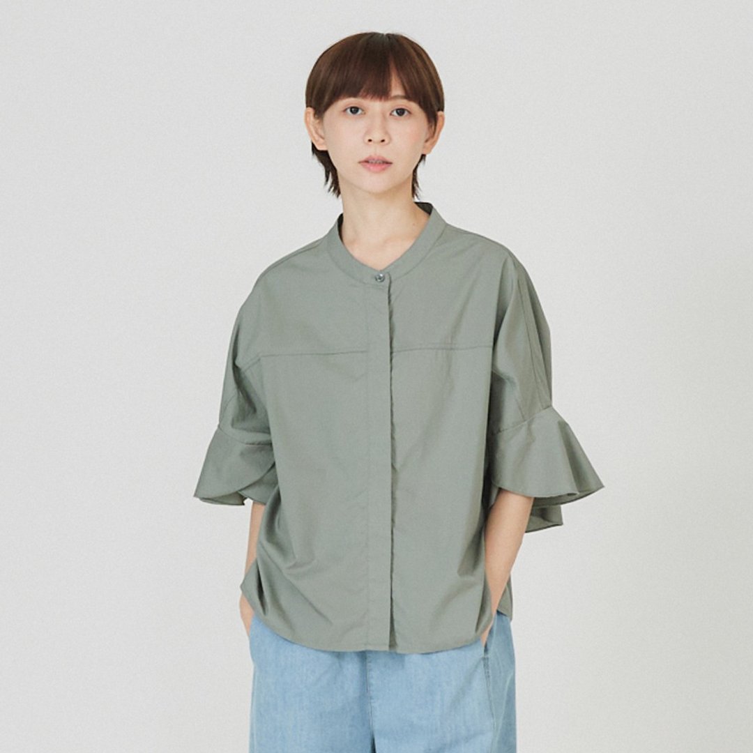 【Simply Yours】天丝棉荷叶袖上衣 灰F - 女装上衣 - 棉 灰色