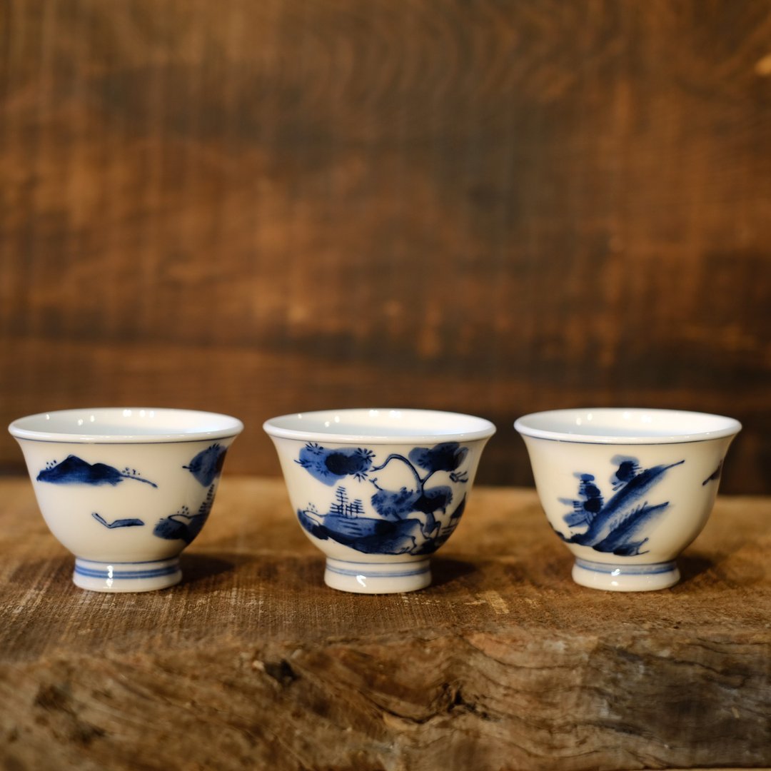 【日本古美术】手绘青花瓷杯6客 茶杯 煎茶杯 潮汕泡 - 茶具/茶杯 - 瓷 