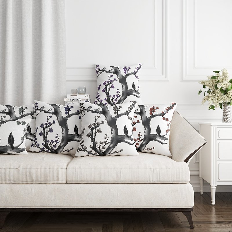 品牌设计抱枕套 寒梅报喜(三个一组) - 枕头/抱枕 - 聚酯纤维 