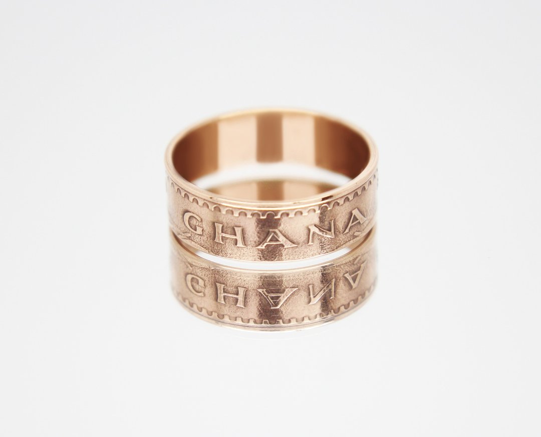 Ghana Coin Ring 1 pesewa 1979 coin rings for men coin rings for women - 戒指 - 其他金属 