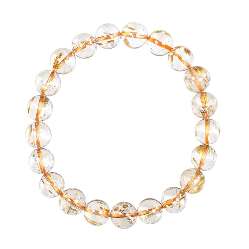 【正佳珠宝】 金钛晶 顶级净体微茶老矿钛丝 8.8-9.3mm 金钛晶 - 手链/手环 - 半宝石 多色