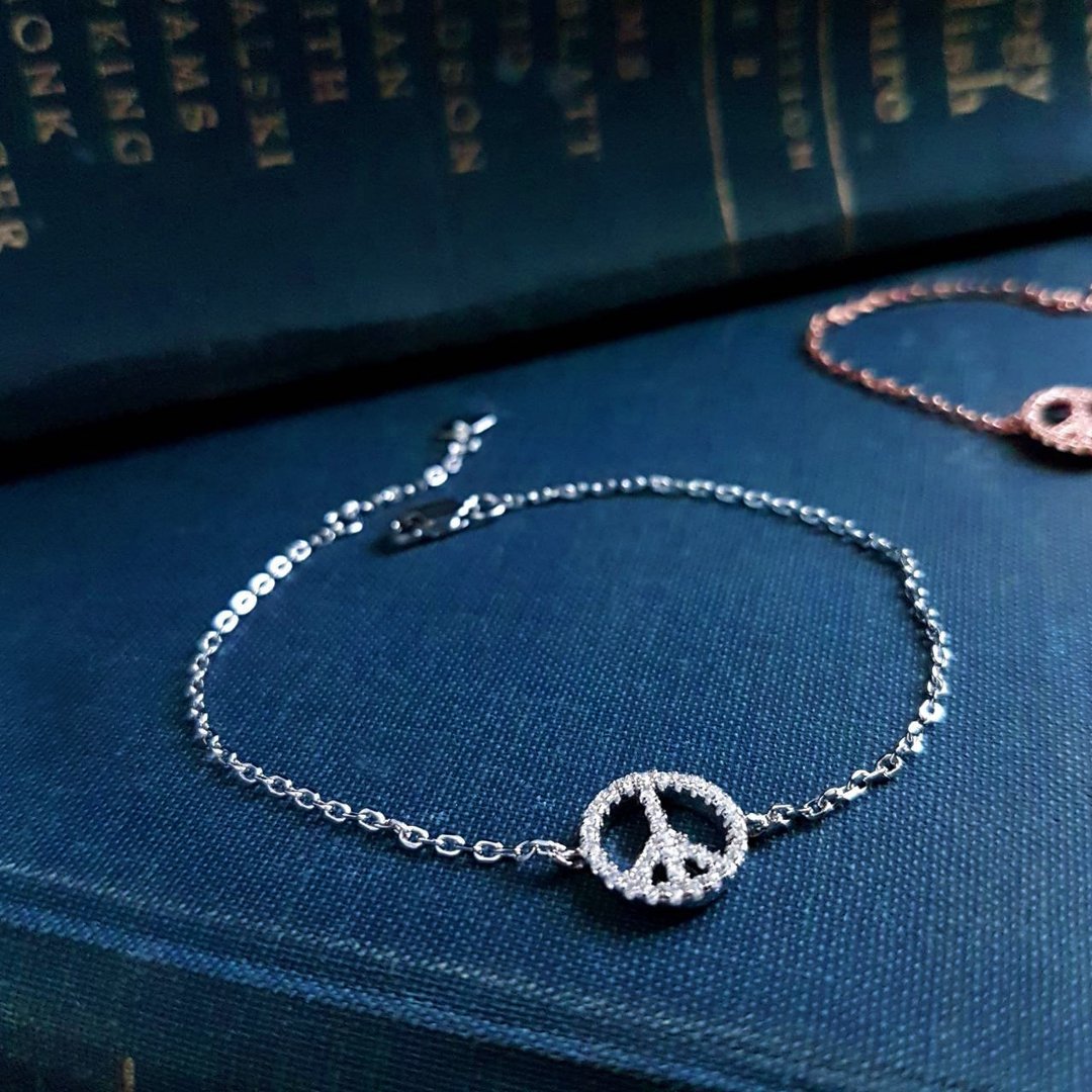 PEACE。925 银手链  金色/银色/玫瑰色 - 手链/手环 - 纯银 金色