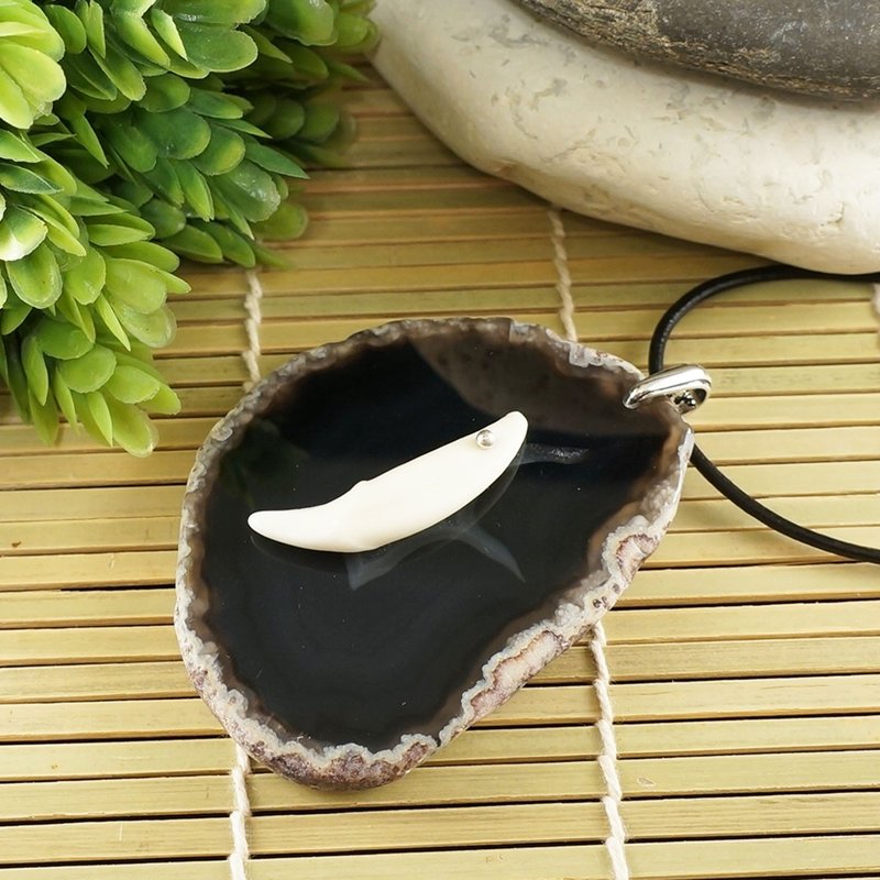 真狼牙项链 狼牙黑玛瑙板吊坠项链首饰 - 项链 - 其他材质 黑色