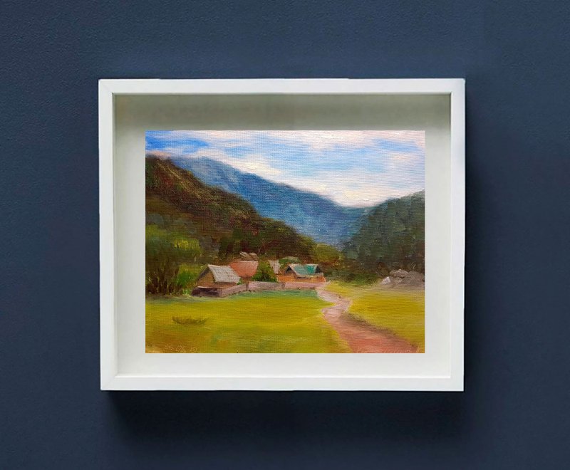 Farm painting Blue Mountains Original Art Landscape Nature art  Plein Air - 墙贴/壁贴 - 其他材质 绿色