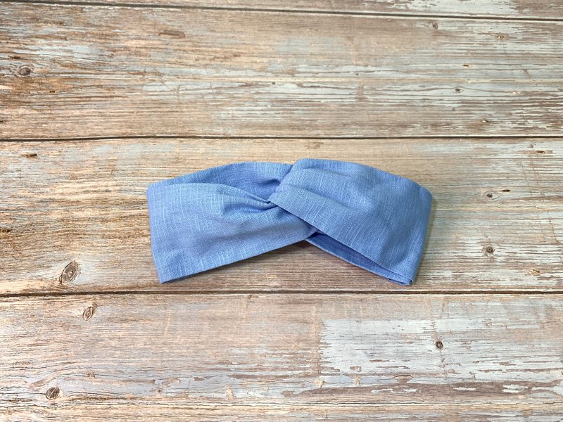 交叉发带/素色款/矢车菊蓝 - 发带/发箍 - 棉．麻 蓝色