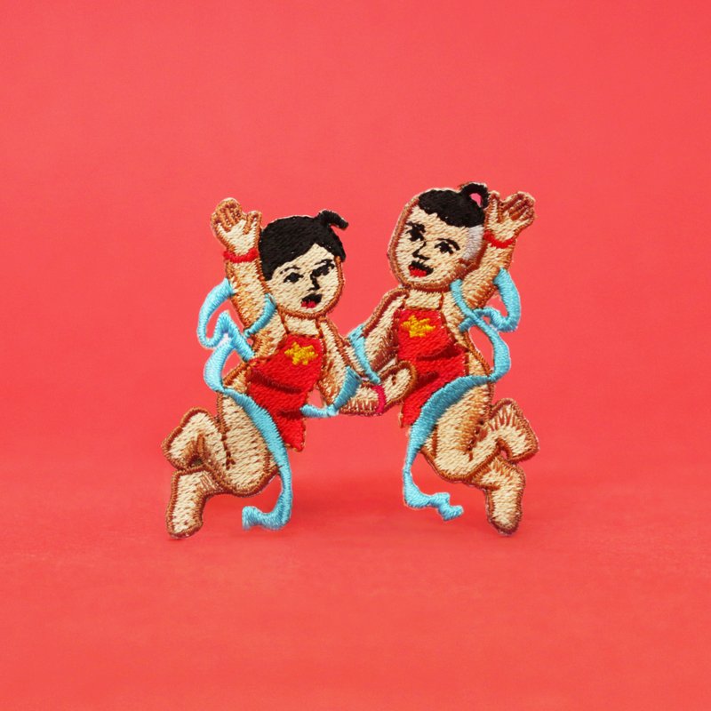 金童玉女烫贴绣片 - 徽章/别针 - 绣线 