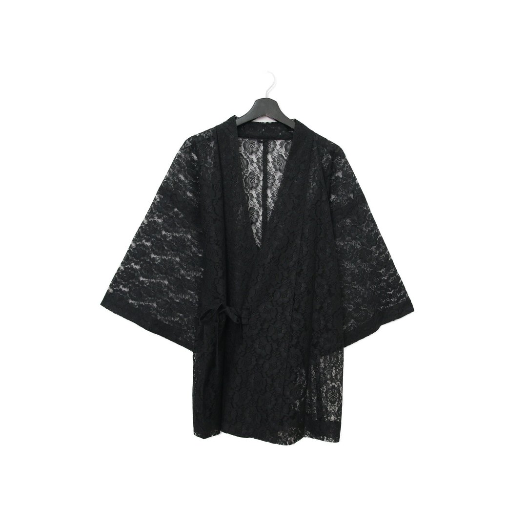 Back to Green-日本带回羽织 透肤蕾丝 花 kt-08/vintage kimono - 女装休闲/机能外套 - 丝．绢 