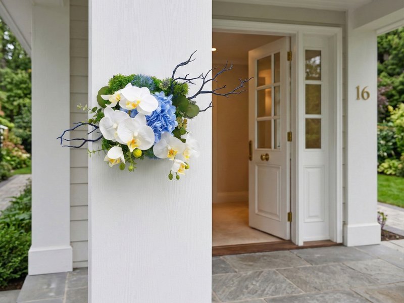 白蝴蝶兰蓝绣球花艺壁饰/入厝礼/开幕/乔迁/送礼/植栽 - 墙贴/壁贴 - 其他材质 蓝色