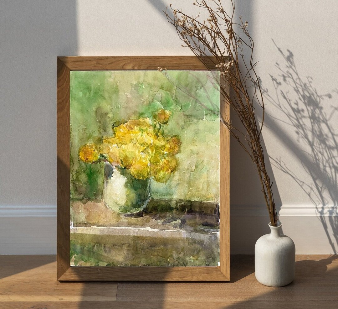Dandelions Original Art Watercolor Flower Beautiful still life Wall Art - 墙贴/壁贴 - 纸 黄色