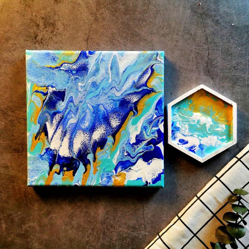 【台北场】下班随手作 | 创作流体画方形布画与杯垫 - 插画/绘画/写字 - 棉．麻 