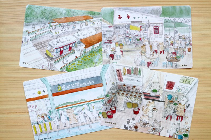 猫咪香港明信片 Set G-4张 - 卡片/明信片 - 纸 