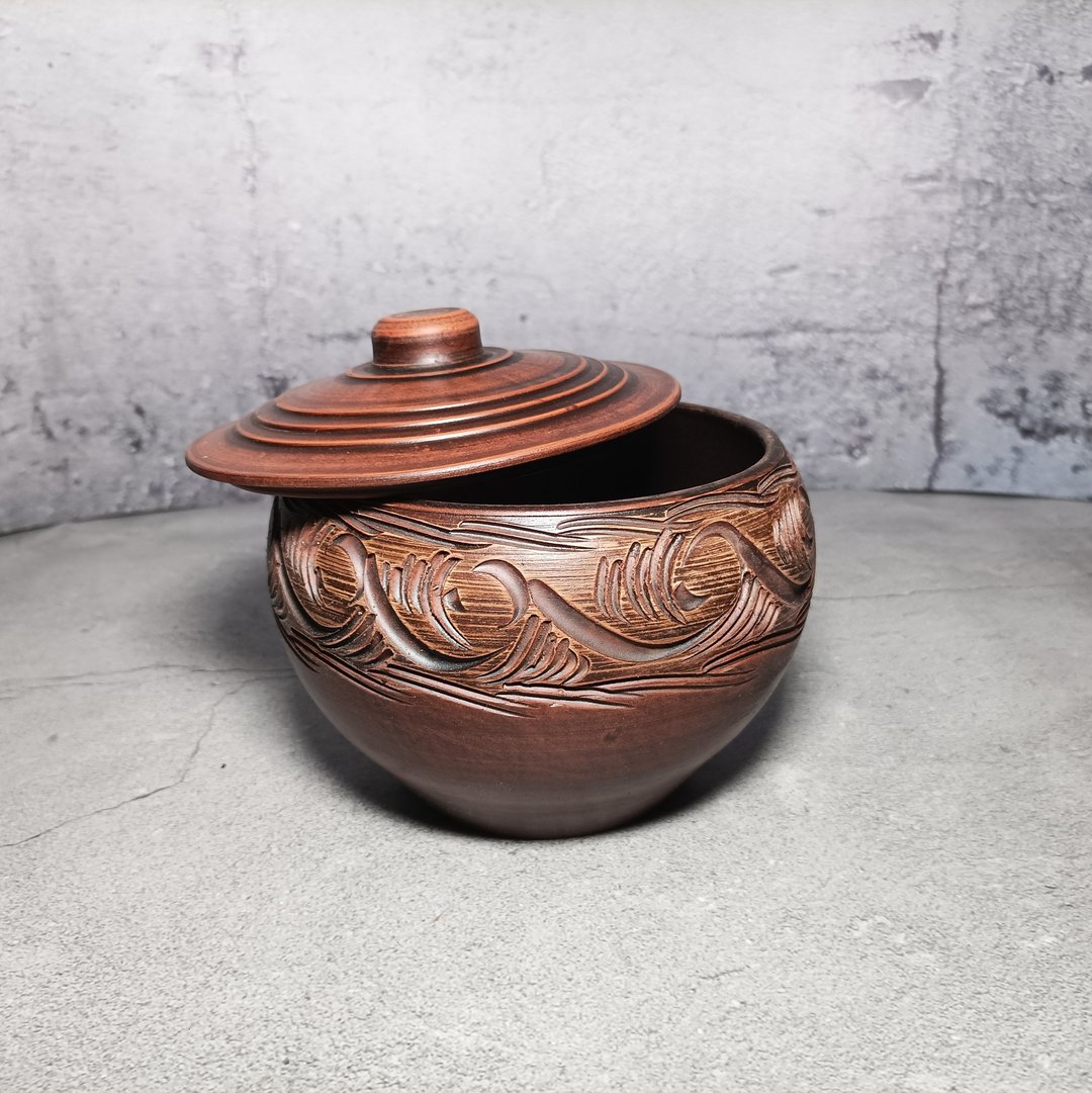 陶瓷烹饪锅1500毫升砂锅与盖子手工制作的红粘土 - 锅具/烤盘 - 粘土 