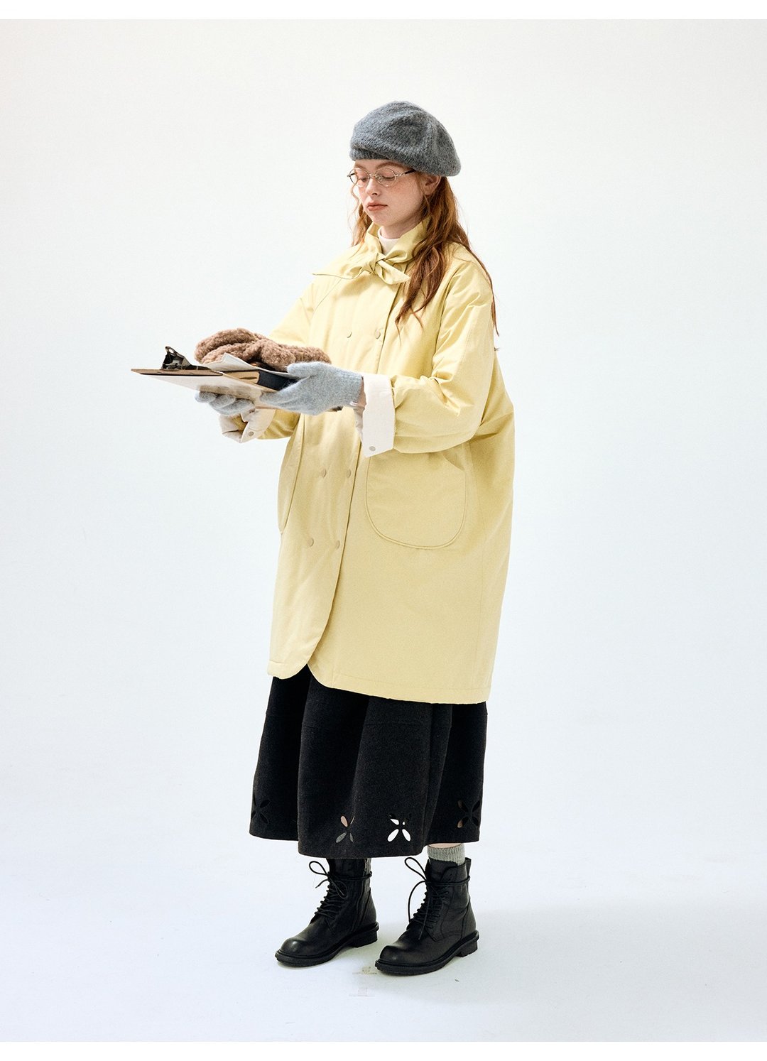 odd maker新雪丽三角巾可拆卸圆领棉服女百搭保暖中长款棉衣外套 - 女装休闲/机能外套 - 其他人造纤维 