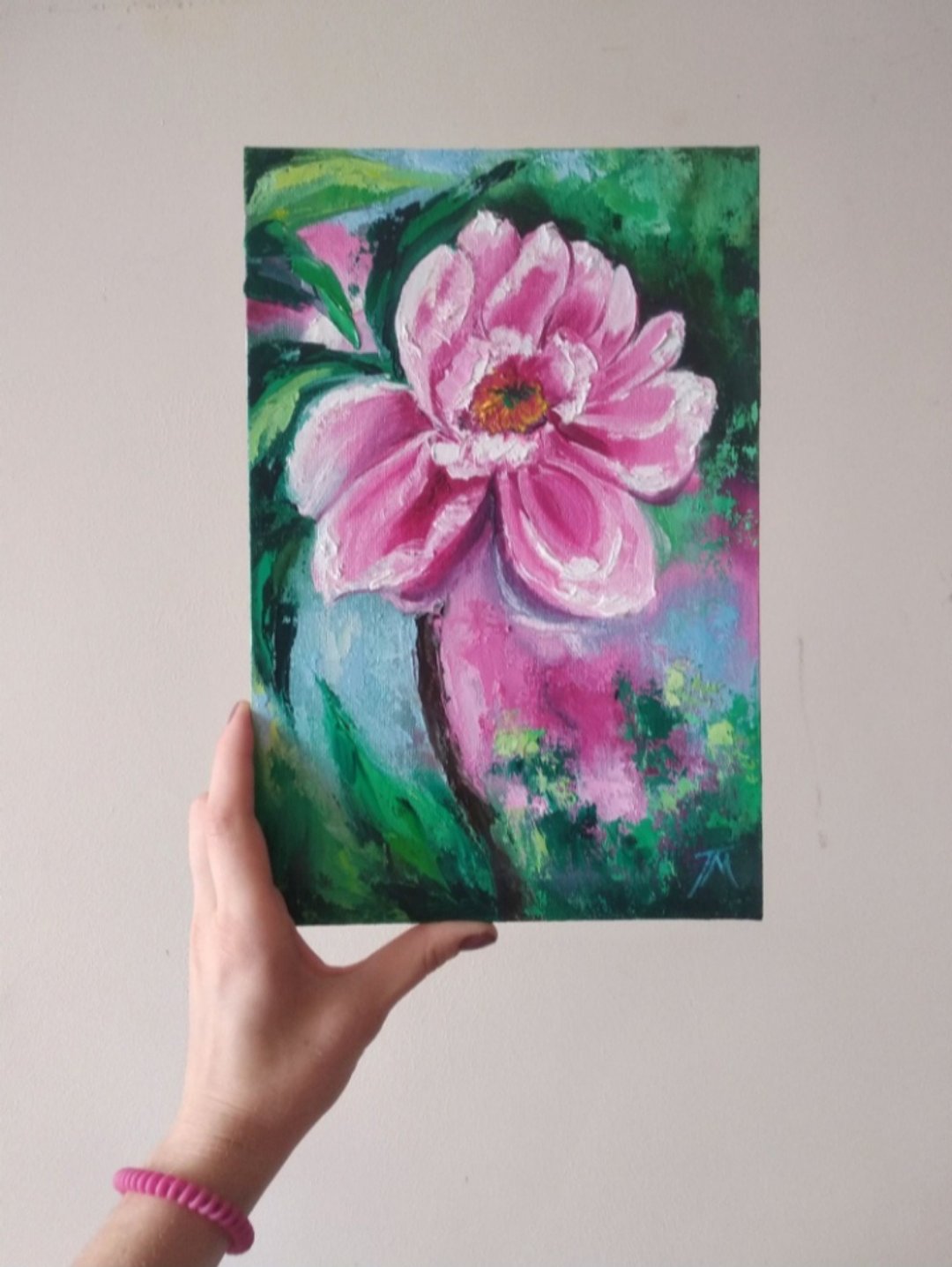 花卉画。原来画的是花。在面板上绘画画布。 - 海报/装饰画/版画 - 其他材质 粉红色