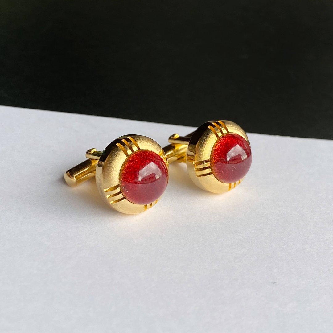 Gold [Rouge] Cloisonne enamel cufflinks cufflinks sterling silver cloisonne - 袖扣 - 其他材质 红色
