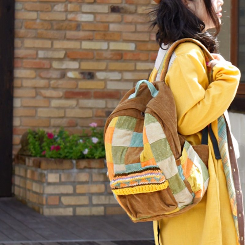 ☆ Hammock ☆ 彡 Corduroy patch rucksack - 后背包/双肩包 - 棉．麻 橘色