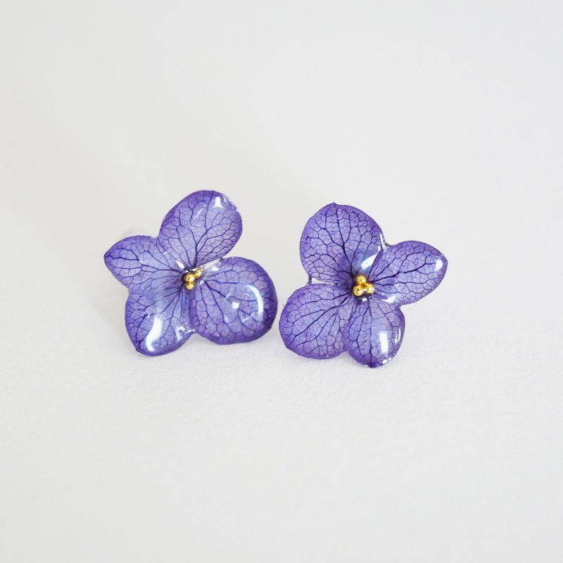 Real hydrangea flower earrings - 耳环/耳夹 - 树脂 蓝色