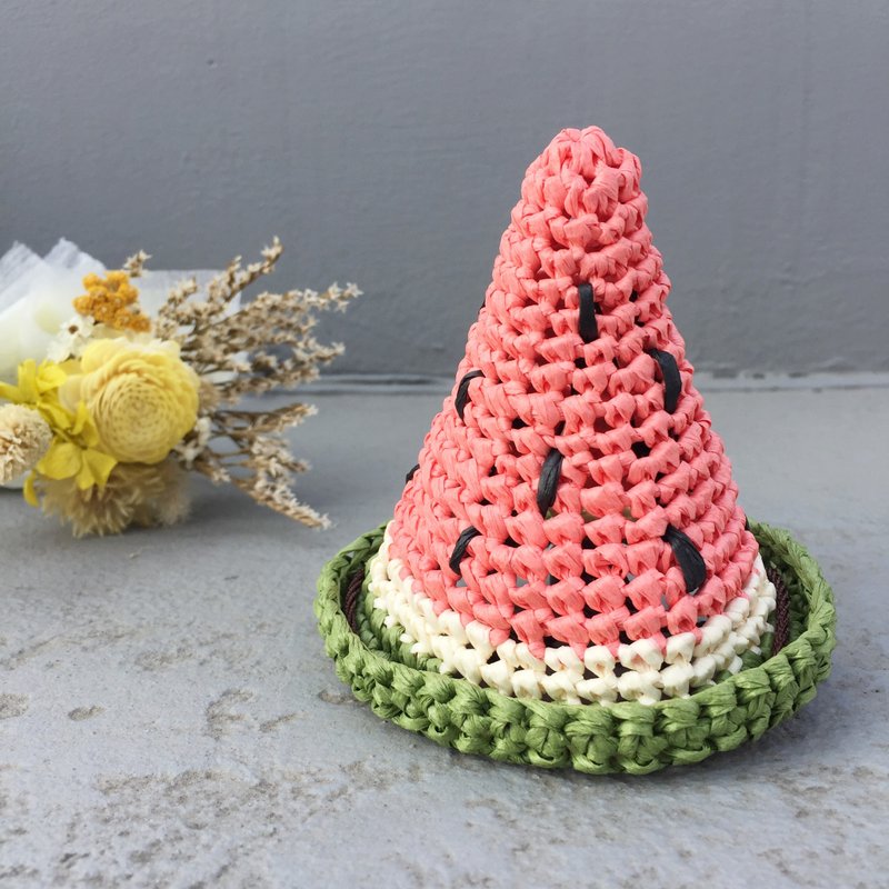 编织草帽-红肉西瓜造型 宠物配件 / 狗狗 / 猫咪 - 衣/帽 - 环保材料 红色