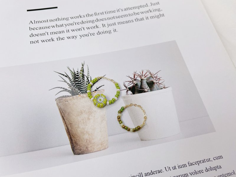 花见小路 || 串珠链戒 日系串珠 链戒 戒指 - 戒指 - 其他材质 绿色