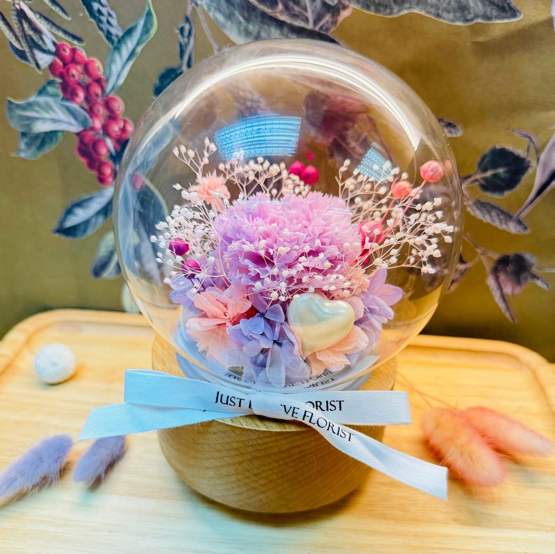 永生花康乃馨音乐盒 定制化刻字小木牌 - 干燥花/捧花 - 植物．花 粉红色