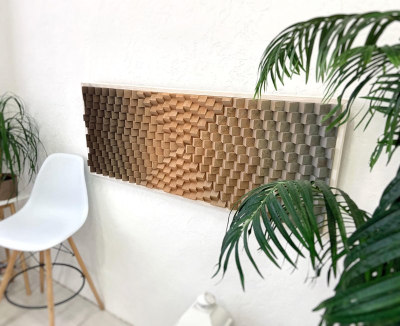 Wood Wall Art - Geometric Modern Beige Brown - 3D Acoustic Sound Diffuser - 墙贴/壁贴 - 木头 咖啡色