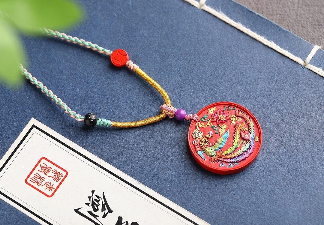 天然原矿朱砂精品红砂彩绘凤凰吊坠  朱砂含量高达95%以上 - 项链 - 宝石 