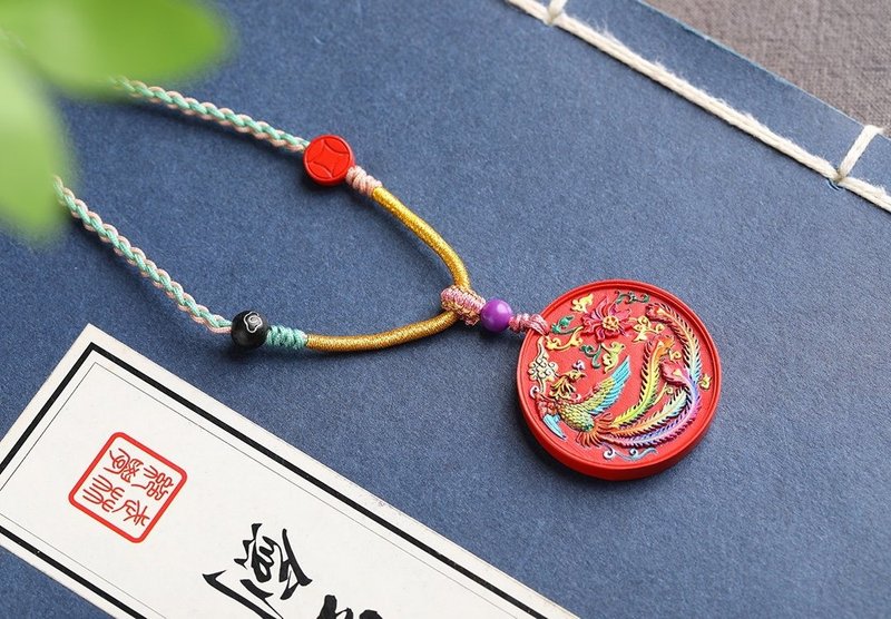 天然原矿朱砂精品红砂彩绘凤凰吊坠  朱砂含量高达95%以上 - 项链 - 宝石 