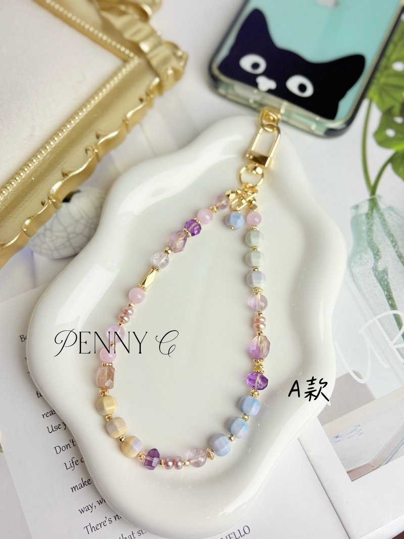 天然水晶手机链 紫黄晶 紫锂辉 紫水晶 招财 稳定情绪 阿拉善玛瑙 - 手链/手环 - 水晶 