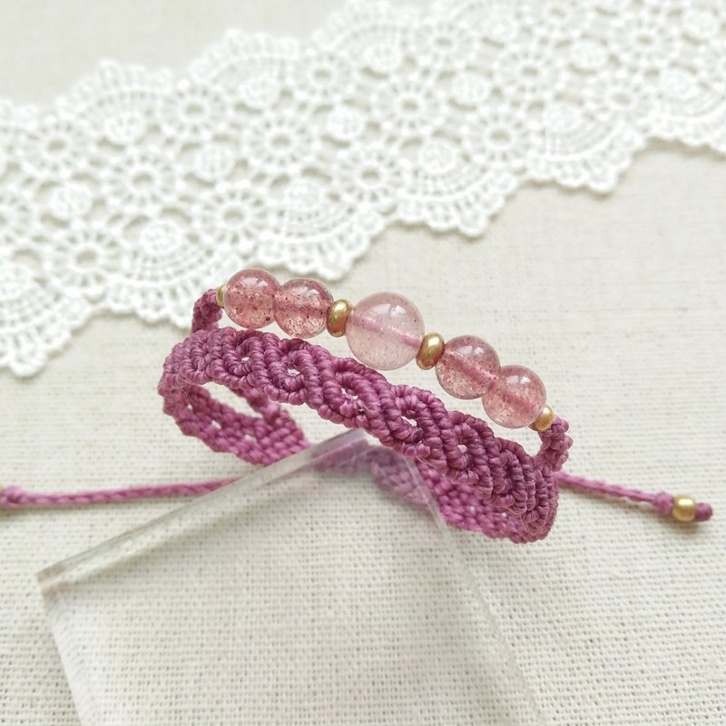 作品展示。浪漫紫红。草莓晶X南美巴西蜡线手链 - 手链/手环 - 水晶 红色