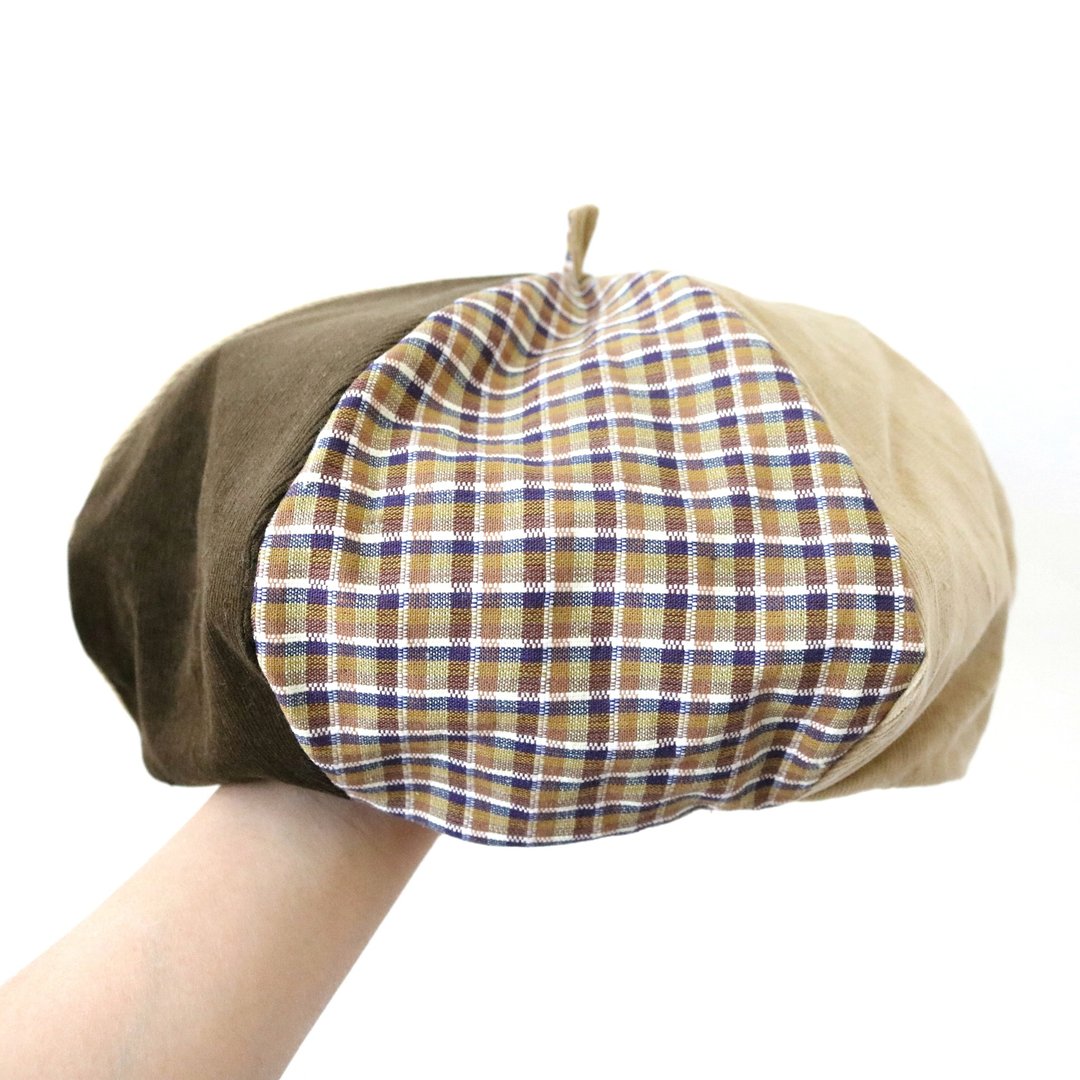 棕色系拼布 手工双面六角帽子 画家帽 - 帽子 - 其他材质 咖啡色