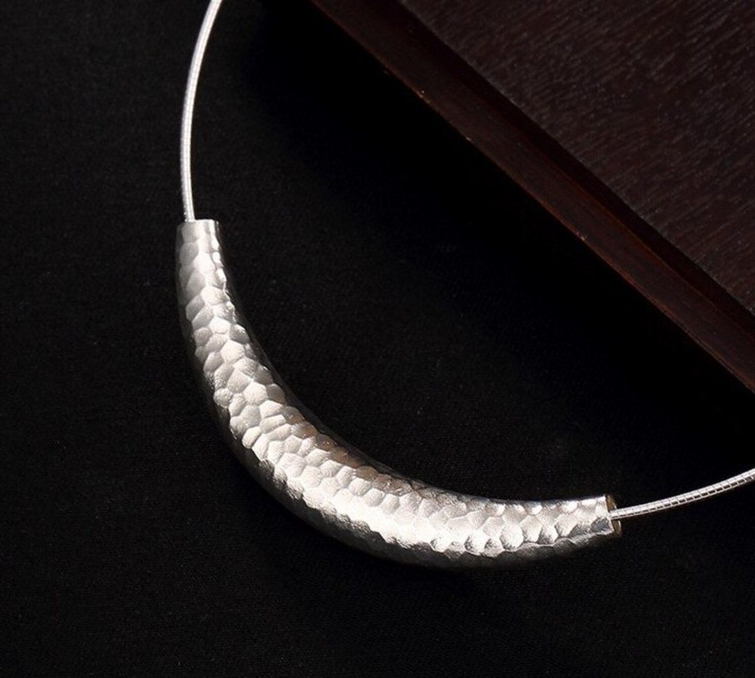 Real 925 Sterling Silver Handmade Knocking Face Carved Tube Pendants - 锁骨链 - 纯银 银色