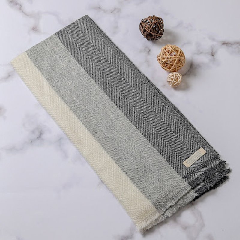 【窄版】喀什米尔羊毛围巾 经典黑灰米纹 脖围 手工机织 - 围巾/披肩 - 羊毛 多色