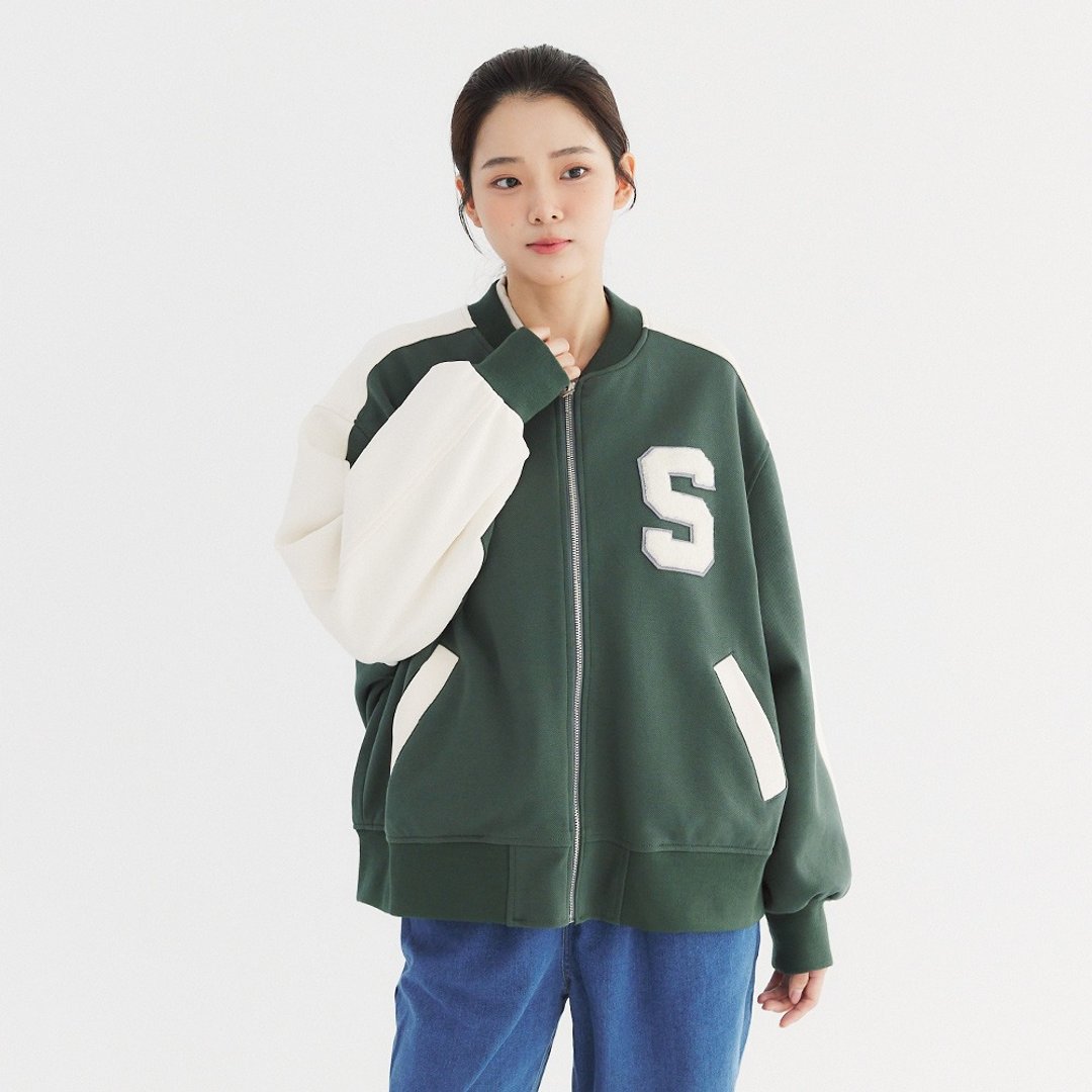 【Simply Yours】经典拼色棒球外套 绿F - 女装休闲/机能外套 - 棉 绿色