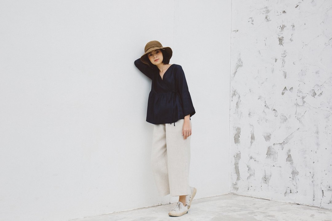 Tie Waist Linen Pants in Natural - 女装长裤 - 棉 卡其色