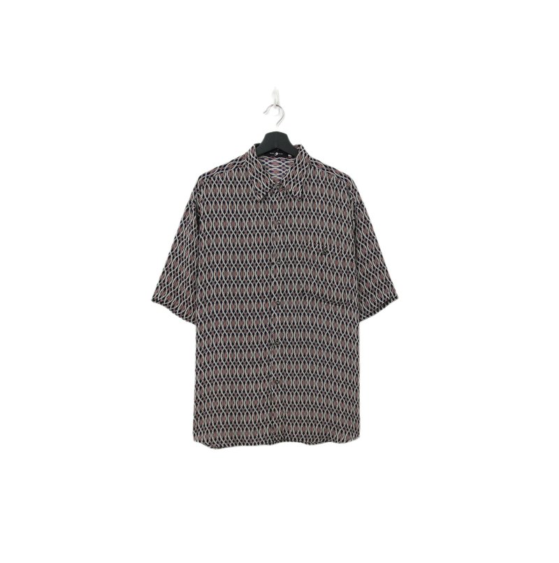 Back to Green- 袖花衬衫 微透肤黑红交织环绕sf-03vintage shirt - 男装衬衫 - 聚酯纤维 