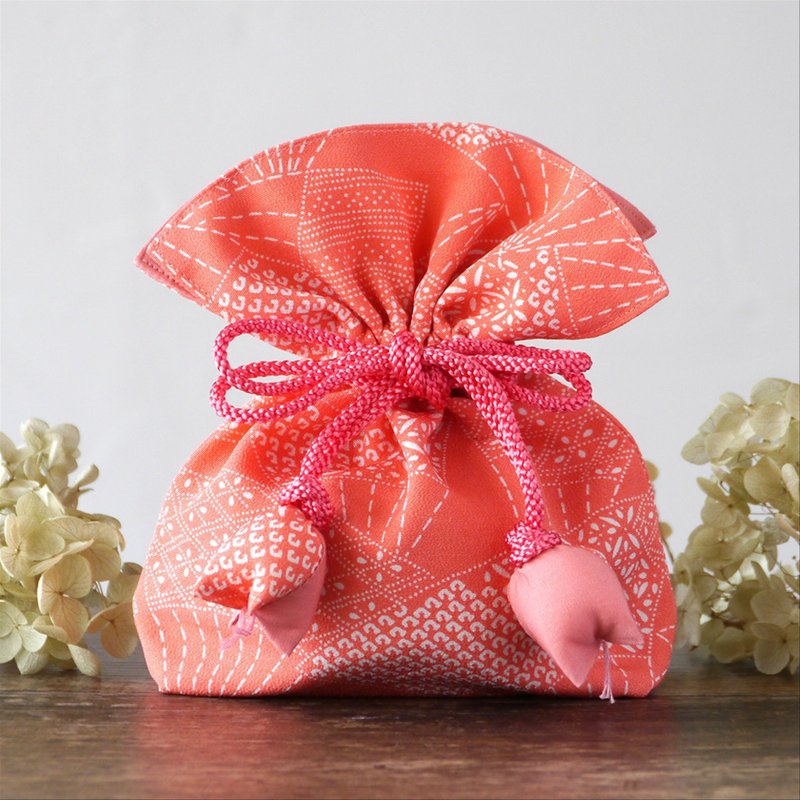 和服 绢 束口袋 招福FUGURO 顶级 扇纹 鹿子纹 丝绸 - 化妆包/杂物包 - 丝．绢 粉红色