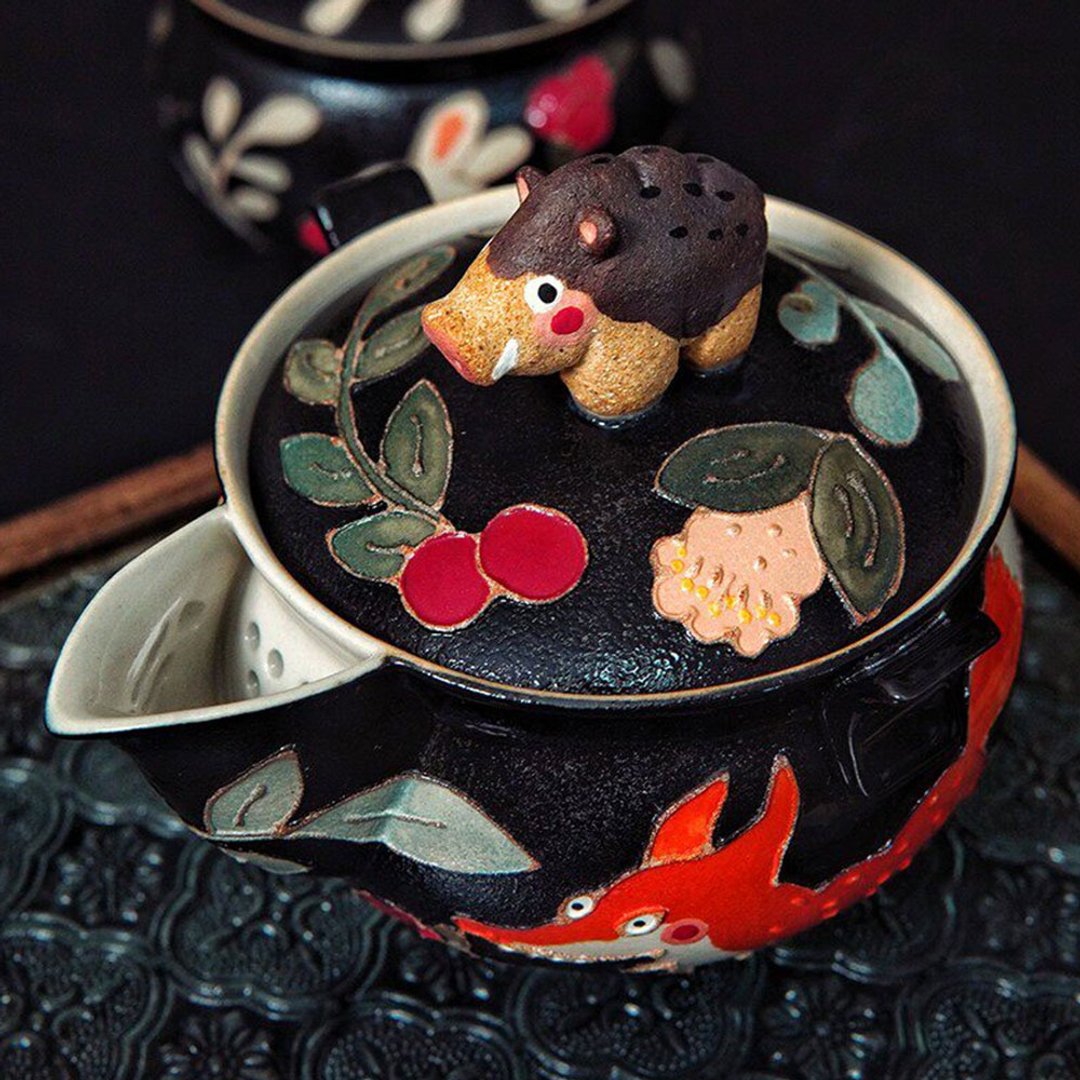 手繪陶瓷茶具套裝 / 寶瓶茶壺茶杯組 / 中式茶盤禮盒 - 茶具/茶杯 - 瓷 多色