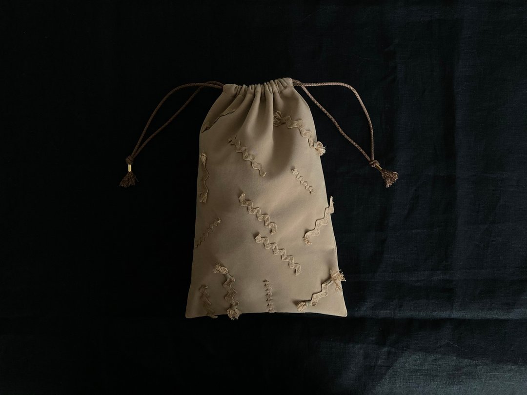rickrack kinchaku ( beige ) - 化妆包/杂物包 - 聚酯纤维 咖啡色