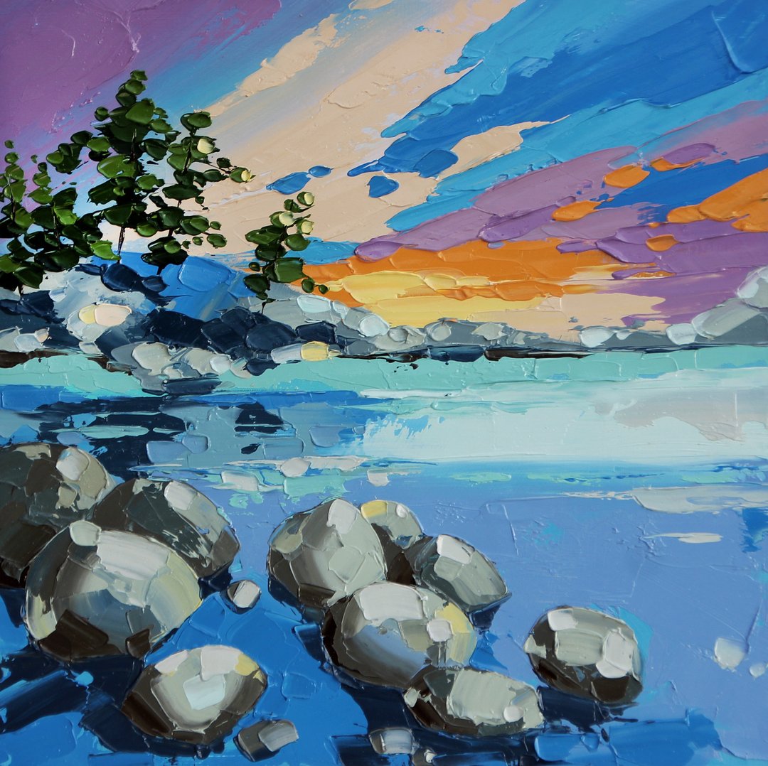 太浩湖风景画 原创艺术 浮雕艺术品 加利福尼亚墙面艺术 - 海报/装饰画/版画 - 其他材质 蓝色
