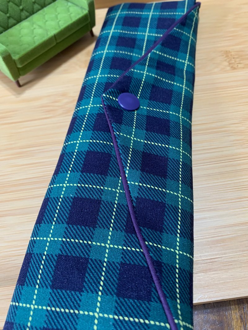 文青风环保纯棉筷袋 ~经典格纹 品味 沈稳蓝 日本 潮物 收纳 手作 - 收纳用品 - 棉．麻 蓝色