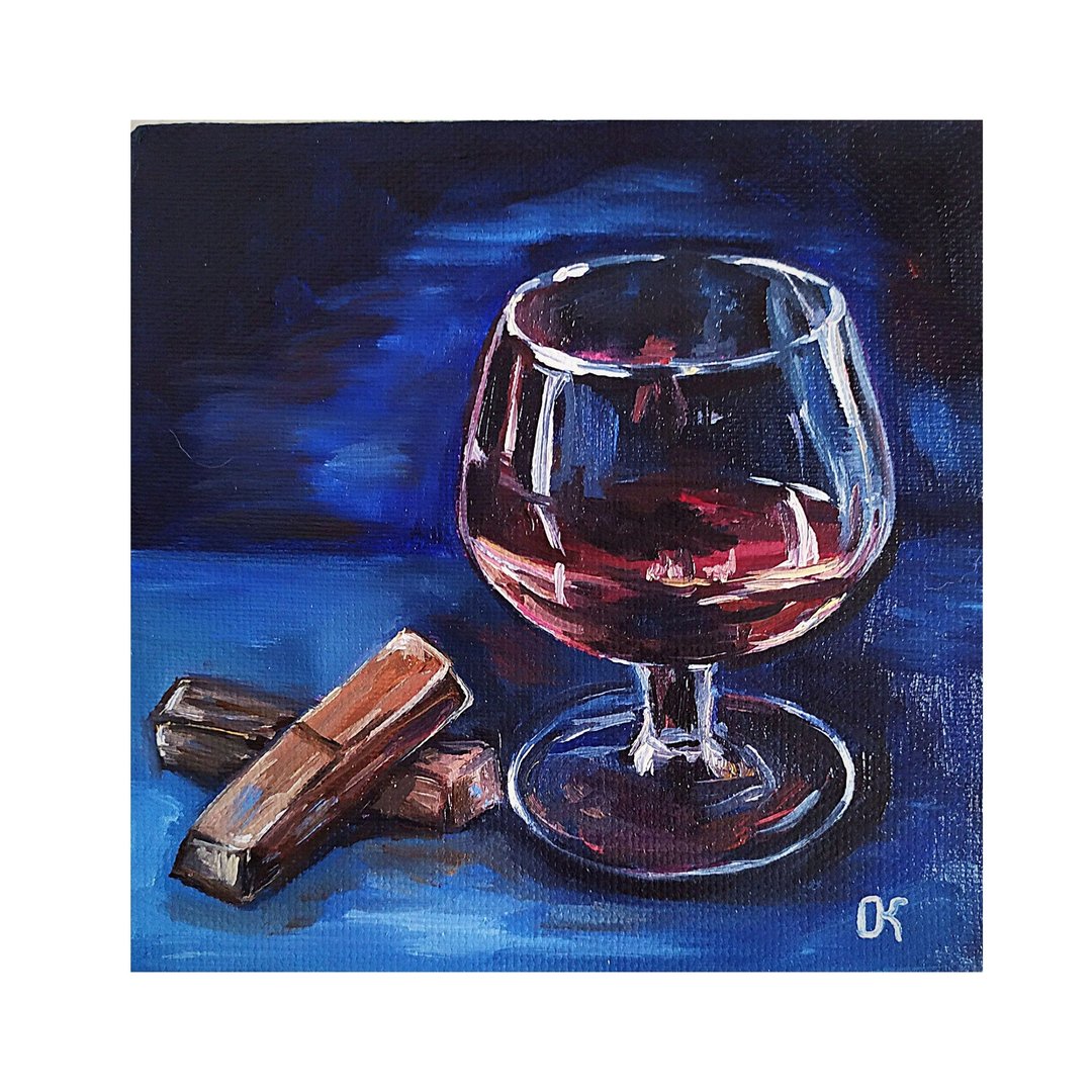 Miniature wall art 手繪油畫 Glass oil painting Whiskey painting Handmade art - 海报/装饰画/版画 - 棉．麻 多色