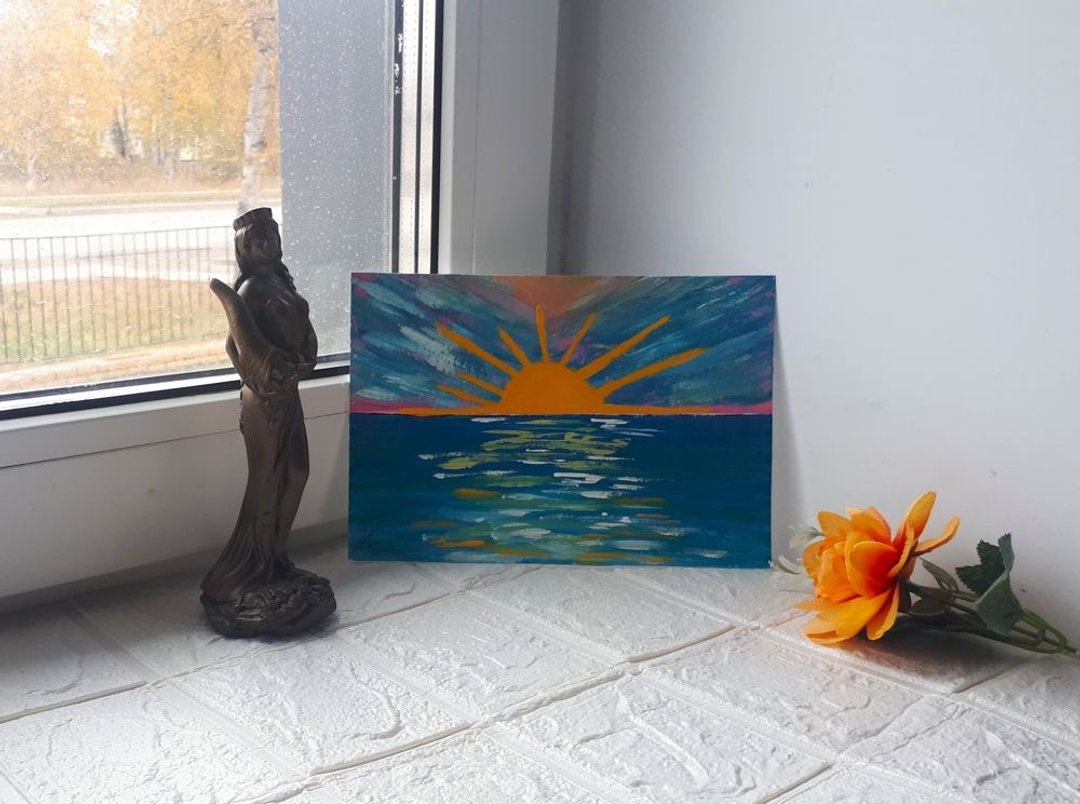海景落日画作，现代印象派艺术，海景风景画 - 墙贴/壁贴 - 纸 多色