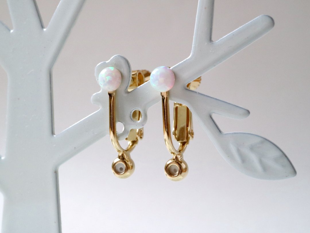 Clip-On converter with manual, hook and post type, gold, non-hole, screw spring type, useful, convenient, Kyoto Opal, gofun, screw spring, screw clip - 耳环/耳夹 - 宝石 金色