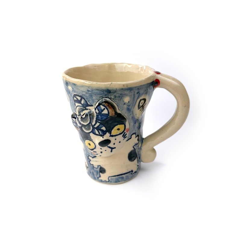Nice Little Clay 手工铃铛杯 可爱猫 0101-164 - 咖啡杯/马克杯 - 陶 白色