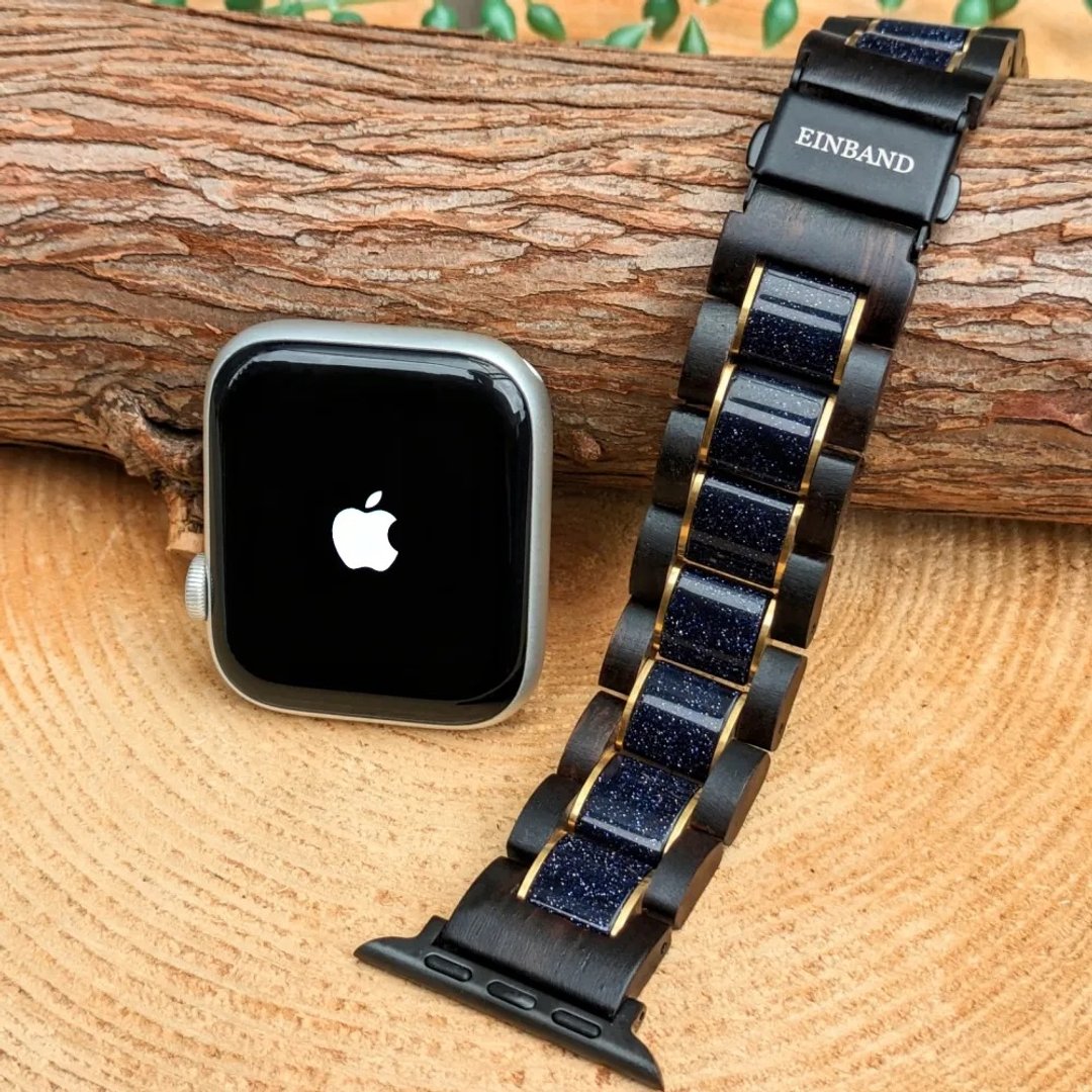 【天然木质表带】EINBAND Apple Watch 20mm 蓝砂石x黑檀木 - 女表 - 木头 黑色